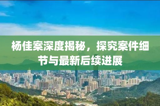 杨佳案深度揭秘，探究案件细节与最新后续进展