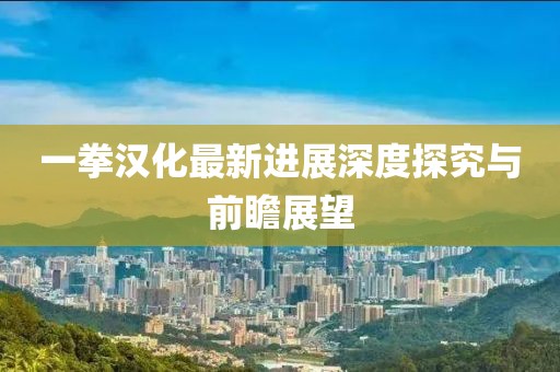 一拳汉化最新进展深度探究与前瞻展望